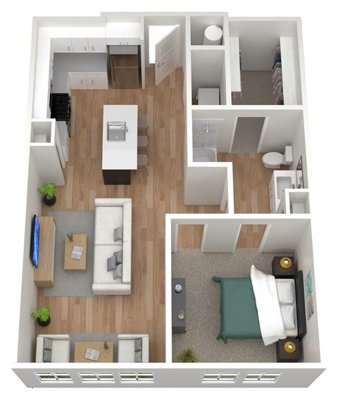 Floor plan for 1 bed, 1 bath, 831 sqft